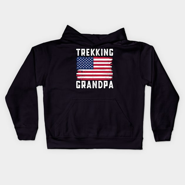 Trekking Grandpa American Flag July 4th Kids Hoodie by qwertydesigns